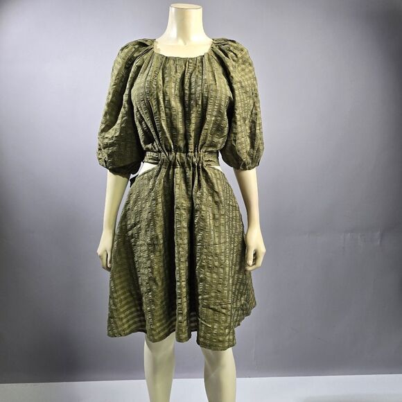 Moon River Green Bishop Sleeve Mini Sundress R14 - Picture 1 of 5